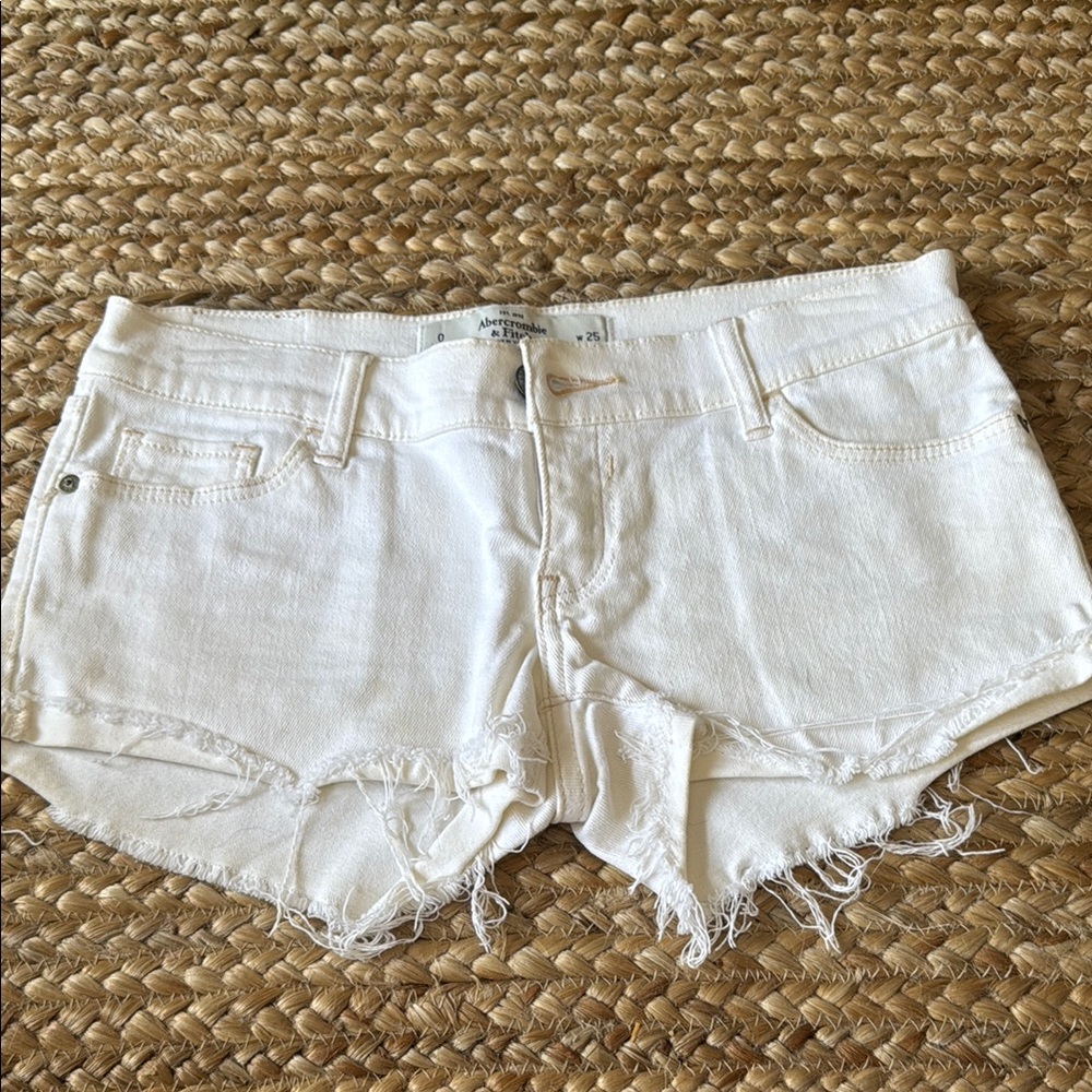 Abercrombie & Fitch White Jean Shorts Distressed Frayed Hem